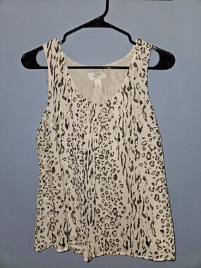 LOFT Cream Animal Print Sleeveless Tank Top